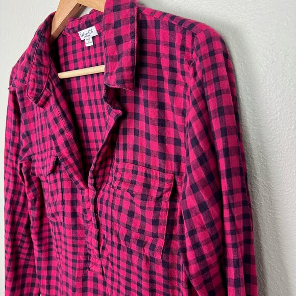 Splendid Women's Medium Fuchsia Pink Check Plaid Long Sleeve Cotton Popover Top - Picture 4 of 7